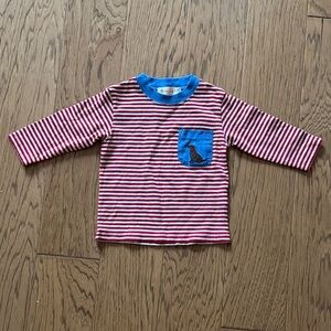 Baby Luigi Striped Long Sleeve Shirt with Blue Dog Embroidered Pocket